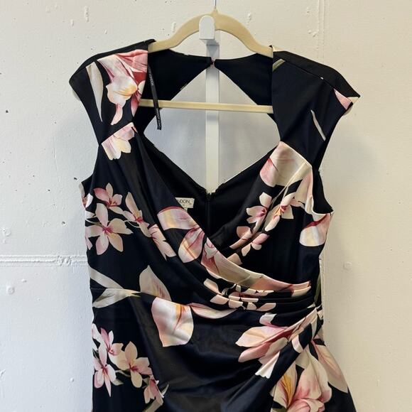 Maggy London Petite Floral Black Dress with Pink Accents Keyhole Mini 14P - Picture 3 of 13